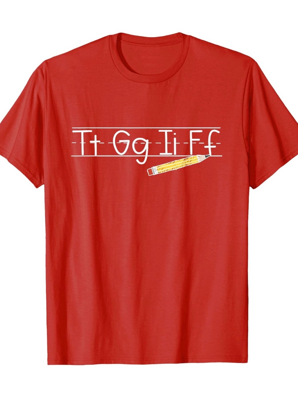 Red Graphic T-Shirt with Pencil Design